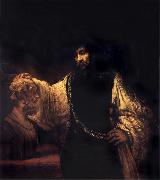 Rembrandt van rijn Aristotle with a Bust of Homer oil on canvas